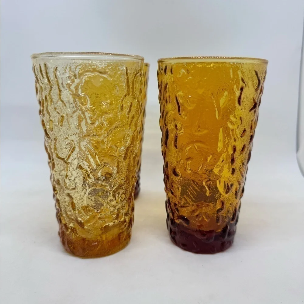 Vintage Anchor Hocking Milano Desert Gold Flat Base Tumblers Set of 4